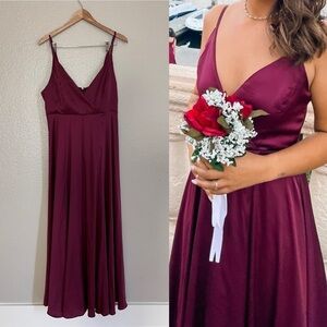 Lulus Love Burgundy Satin Maxi Dress 1XL Bridesmaid